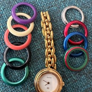 Vintage 80’s 18k plated Gucci Watch with all of the colored bezels.